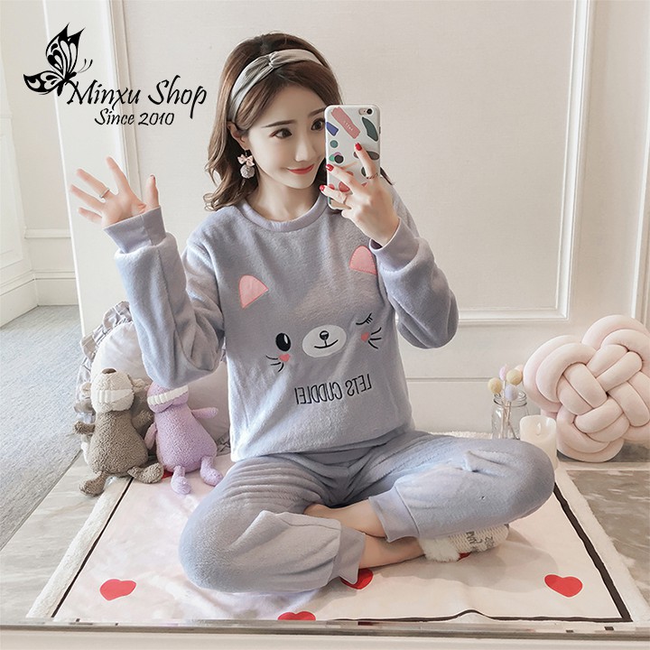 Bộ ngủ, bộ mặc nhà nữ băng lông siêu mềm mại, ấm áp, mặc lại dễ thương, mùa đông ôm như ôm gấu | BigBuy360 - bigbuy360.vn