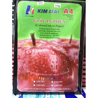 Giấy in ảnh Kim Mai, giấy couche bóng 1 mặt 115g A4 100 tờ/ xấp