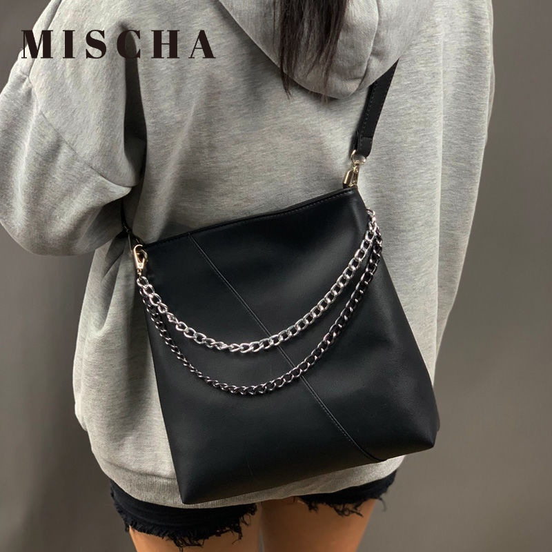 MISCHA Túi Xách Da PU Sức Chứa Lớn Màu Trơn Thời Trang