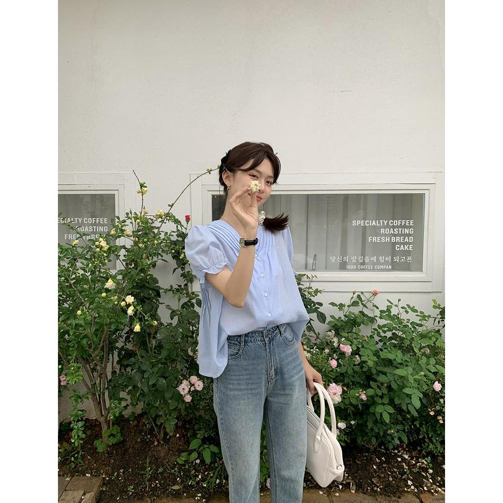 Áo Sơ Mi Hai Mặt Xếp Ly Nhẹ Thoáng Khí Phong Cách Retro 63126