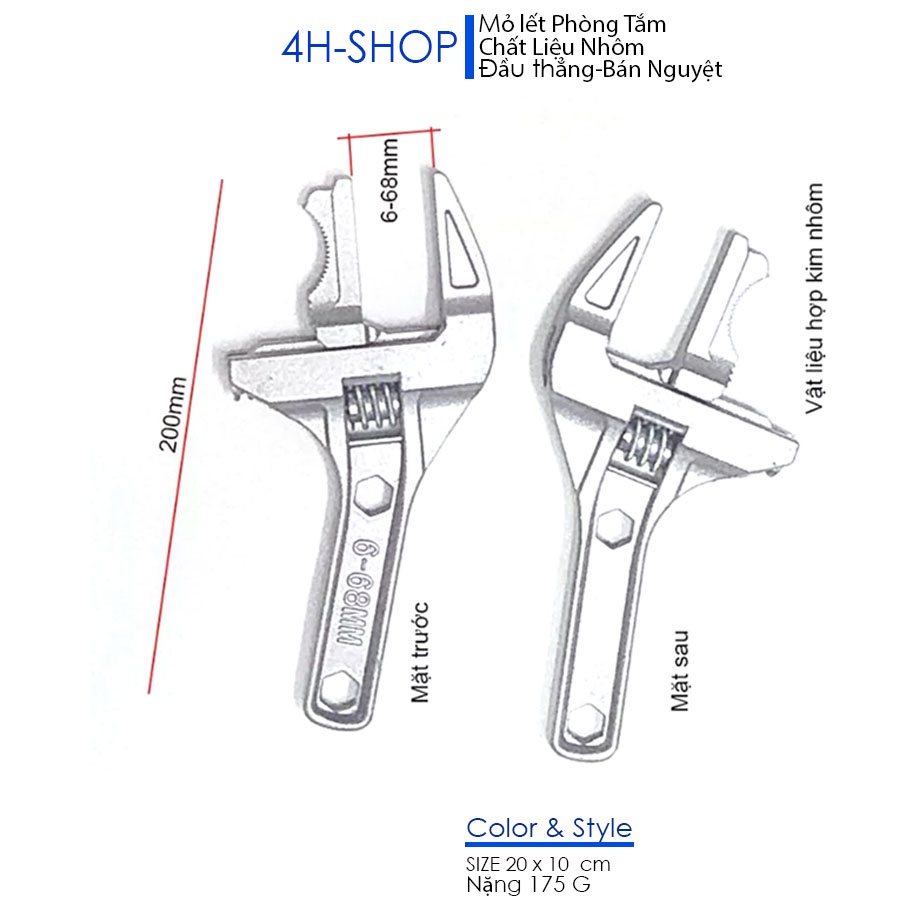 Mỏ lết phòng tắm, kim loại nhôm kích thước 10 x 20 cm, mở đến 68mm  món đồ thiết yếu trong mọi gia đình.