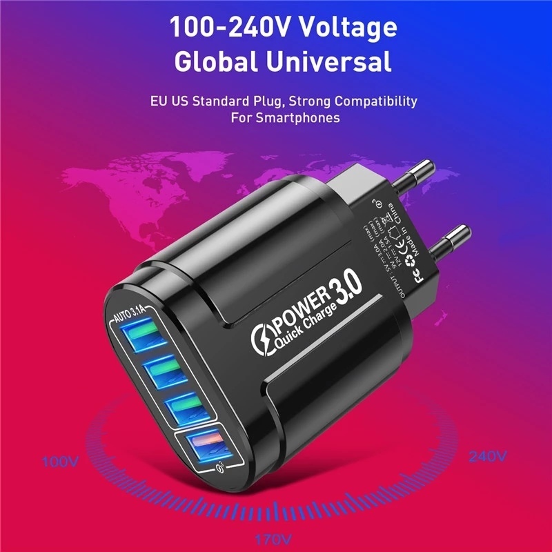 Củ sạc 4 cổng USB QC 3.0 48W phích cắm US