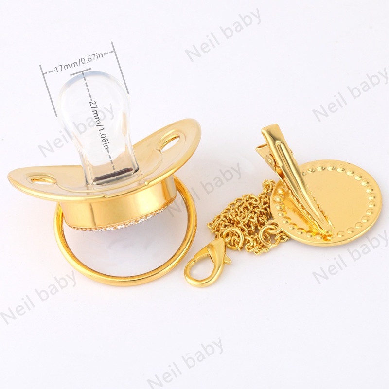 Vòng cổ Móc Kẹp Ti Giả Màu Vàng Hồng Sang Trọng Tự Nhiên Dành Cho Bé Mọc Răng Núm Ty giả cho bé núm ti giả bibs