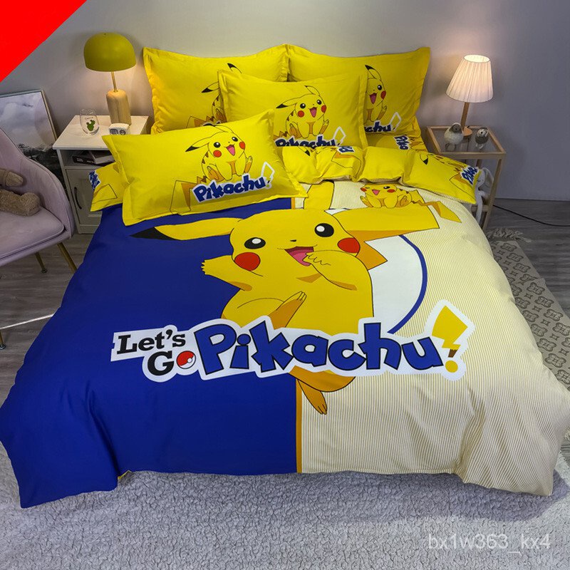 Bộ Chăn Ga Và Vỏ Gối 3 Trong 1 In Hình Pikachu Đáng Yêu
