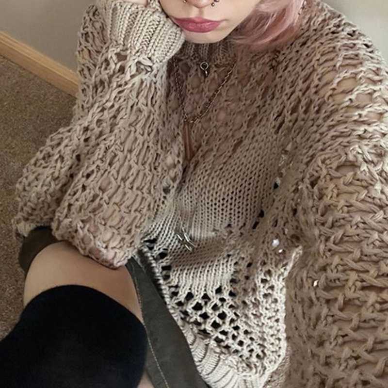 Áo Sweater Dệt Kim Tròng Đầu Dáng Rộng Kiểu Vintage Harajuku Y2k Thời Trang Đường Phố Cho Nữ