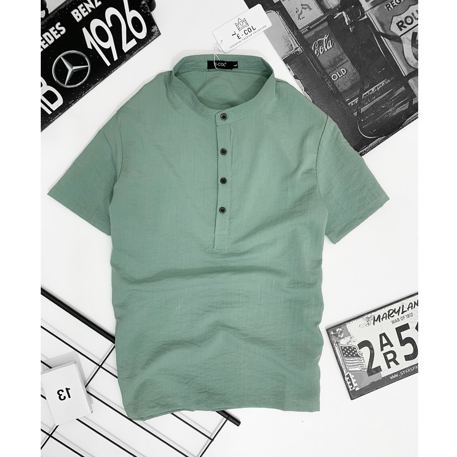 Áo Đũi Nam Cổ Tàu E-COL (48-85kg) Sợi tự nhiên Mát - Mềm - Nhẹ | BigBuy360 - bigbuy360.vn