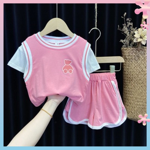 Bộ Áo Thun Tay Lửng + Quần Short Dáng Rộng Thời Trang Mùa Hè Cho Bé Gái 1 Tuổi 2345