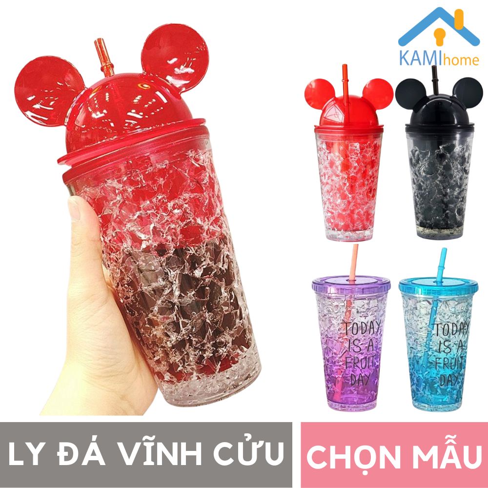 Ly uống nước dễ thương kiểu trà sữa có ống hút (Lớp đá lạnh vĩnh cửu) cỡ 450ml mã 22009