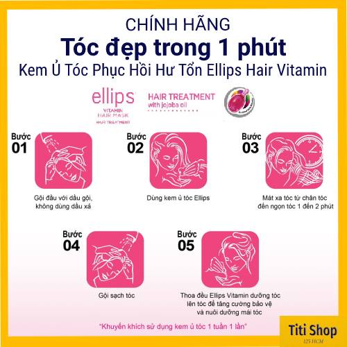 COMBO 3 gói Kem ủ tóc Ellips Hair Vitamin Hair Mask với tinh dầu Jojoba 20g màu hồng