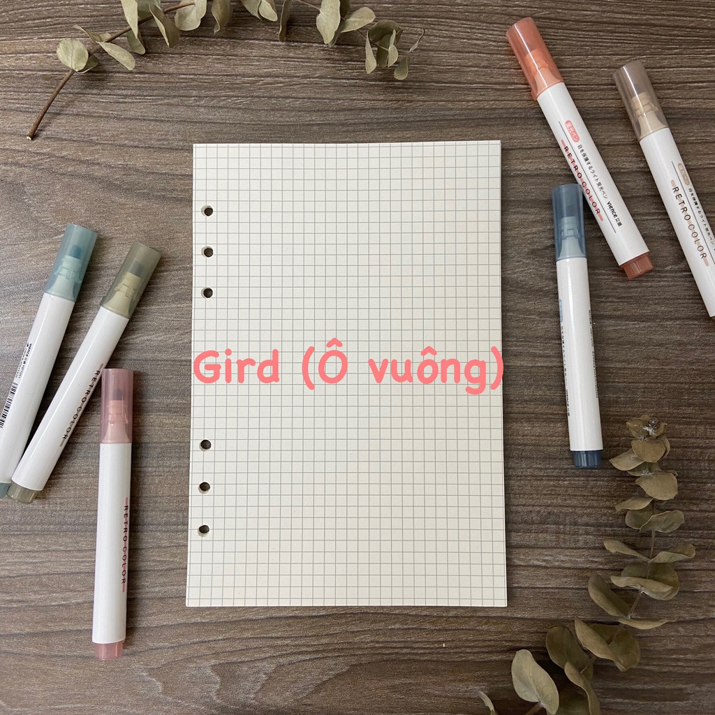 Giấy Refill A5/A6/B5/A4 Ruột Sổ Còng Sổ Planner Bullet journal 45 tờ