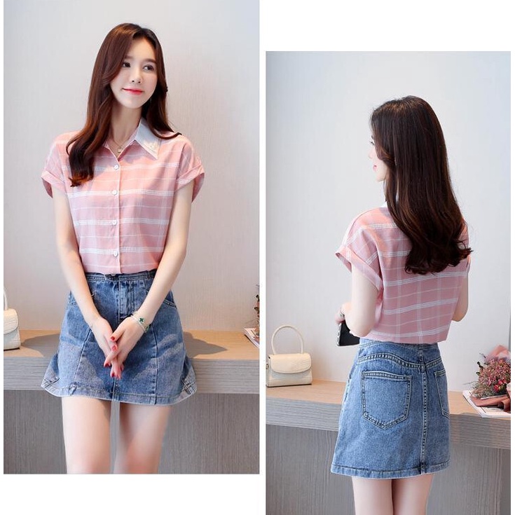 Áo Sơ Mi Tay Ngắn Chất Liệu Polyester Màu Hồng Thiết Kế Mỏng Thời Trang Mùa Hè Theo Phong Cách Hàn Quốc Cho Nữ