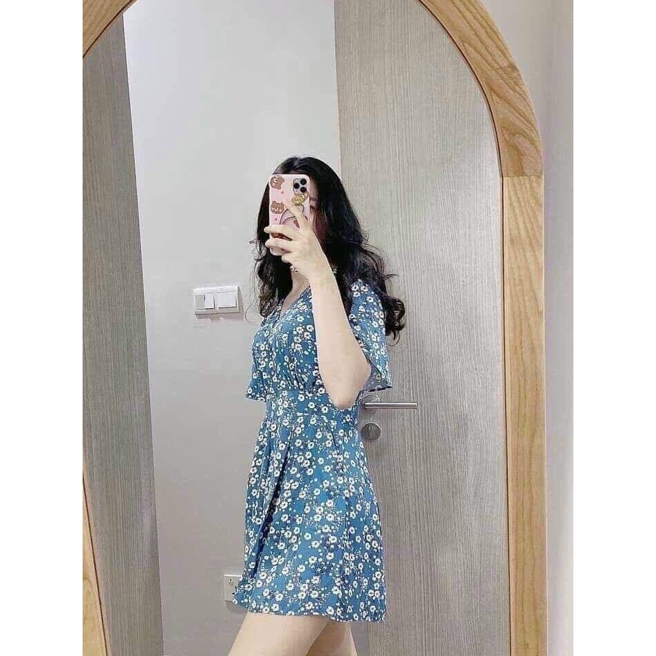 Jumsuit cổ tim tay lỡ họa tiết hoa cúc xinh xắn thời trang nữ Arava xx60
