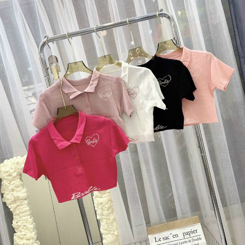 Áo cổ bẻ thêu chữ BARBIE dễ thương A15 ❤️