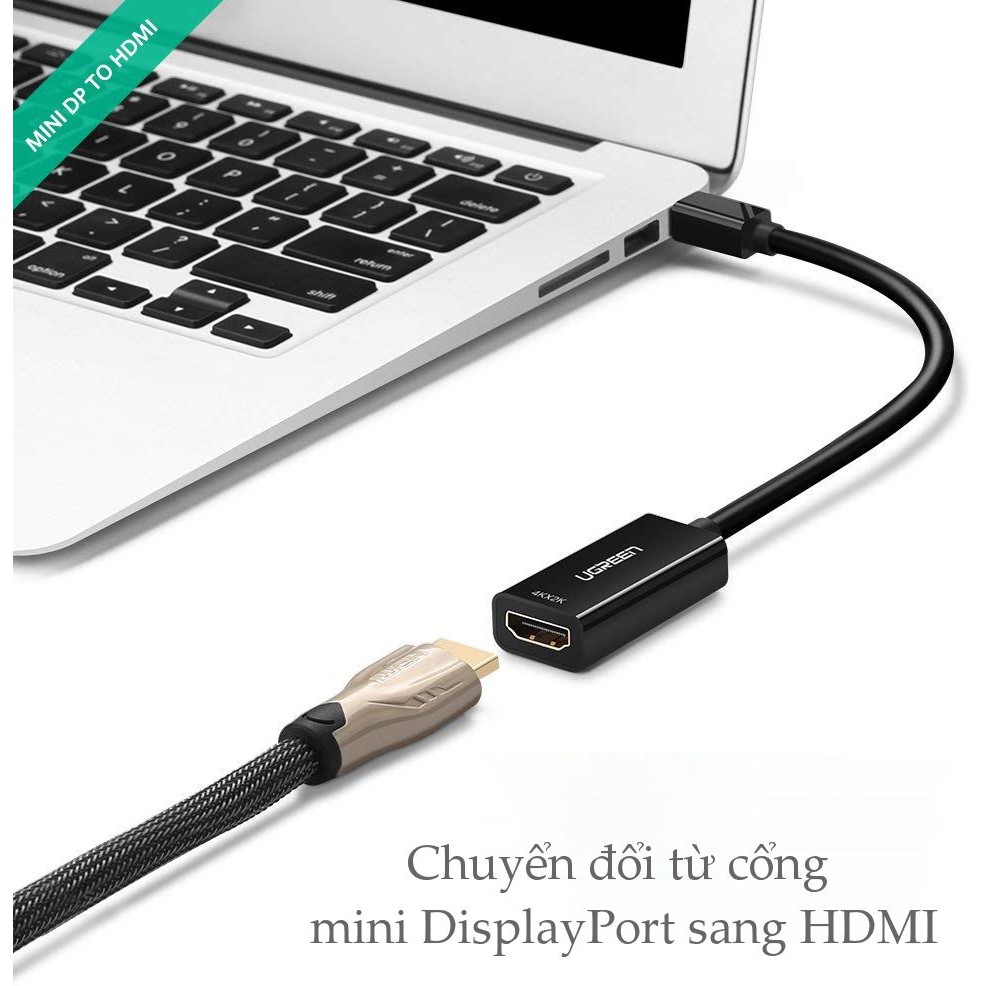 UGREEN 40360, 40361 - Cáp chuyển đổi  Mini DisplayPort sang HDMI dài 25cm, hỗ trợ 4K*2K