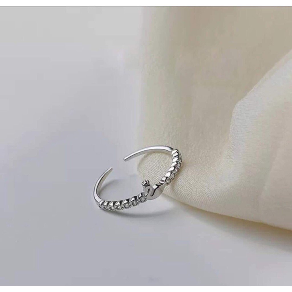 Nhẫn nữ bạc thật phối mặt thiên nga nhỏ xinh dạng hở dễ đeo - Kho sỉ bạc Nhất Linh