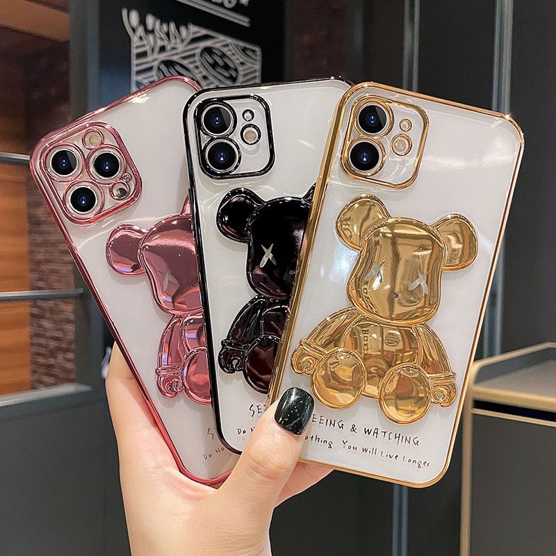 ỐP GẤU KAWS - Ốp Lưng điện thoại trong in hình gấu Kaws Bóng Nổi Viền Si Cạnh Vuông sang chảnh cho iphone 13 PRO MAX 12
