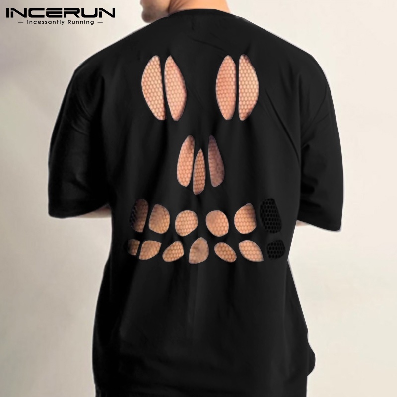 Áo thun INCERUN dáng rộng tay ngắn phối cắt rỗng nam tính