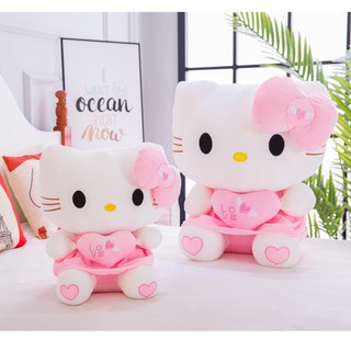 GẤU BÔNG KITTY ÔM TIM THÊU SIZE 30CM
