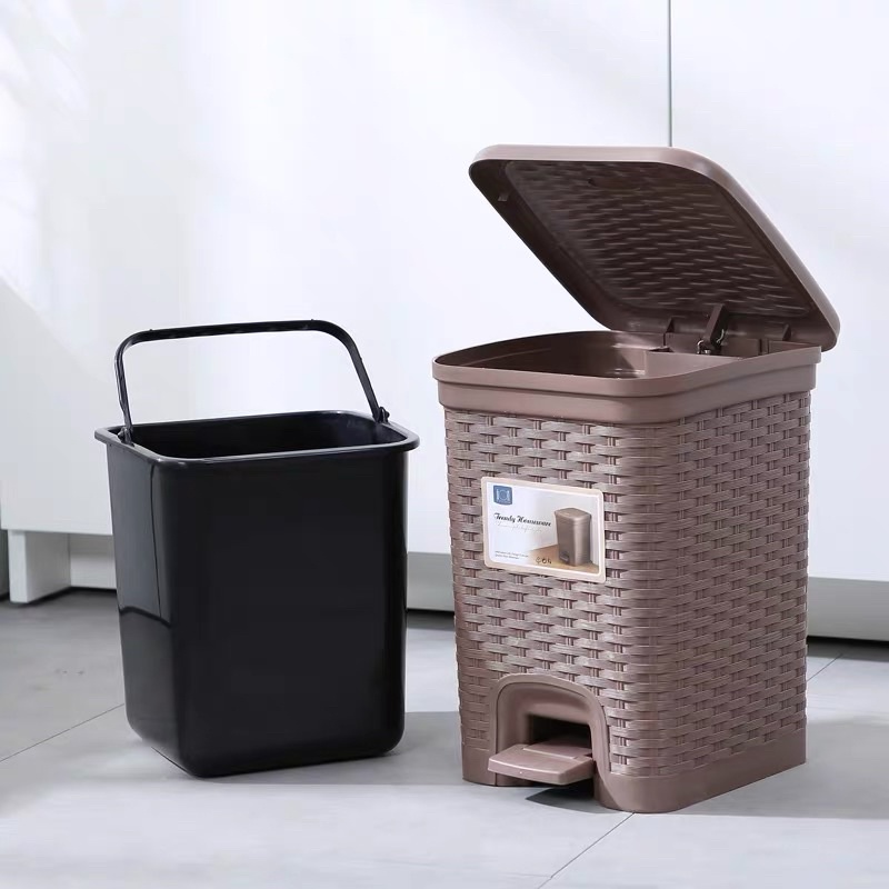 Thùng Rác Nhựa Giả Mây Gia Đình, Thùng Đựng Rác Văn Phòng Cam Homeware