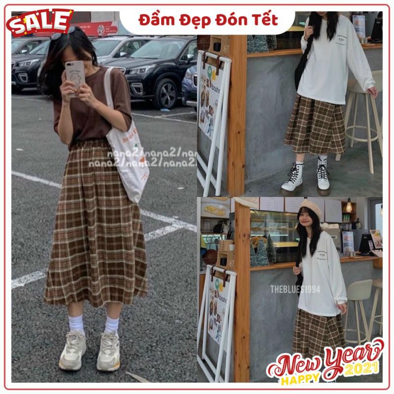 Chân Váy CARO SKIRT quốc dân form suông dài chuẩn dễ phối chất vải dày dặn lưng chun rộng có co giãn