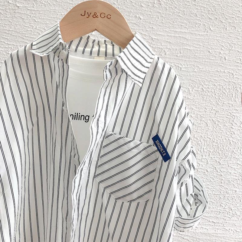Áo sơ mi tay dài họa tiết sọc dọc phong cách Hàn Quốc thời trang cho bé trai