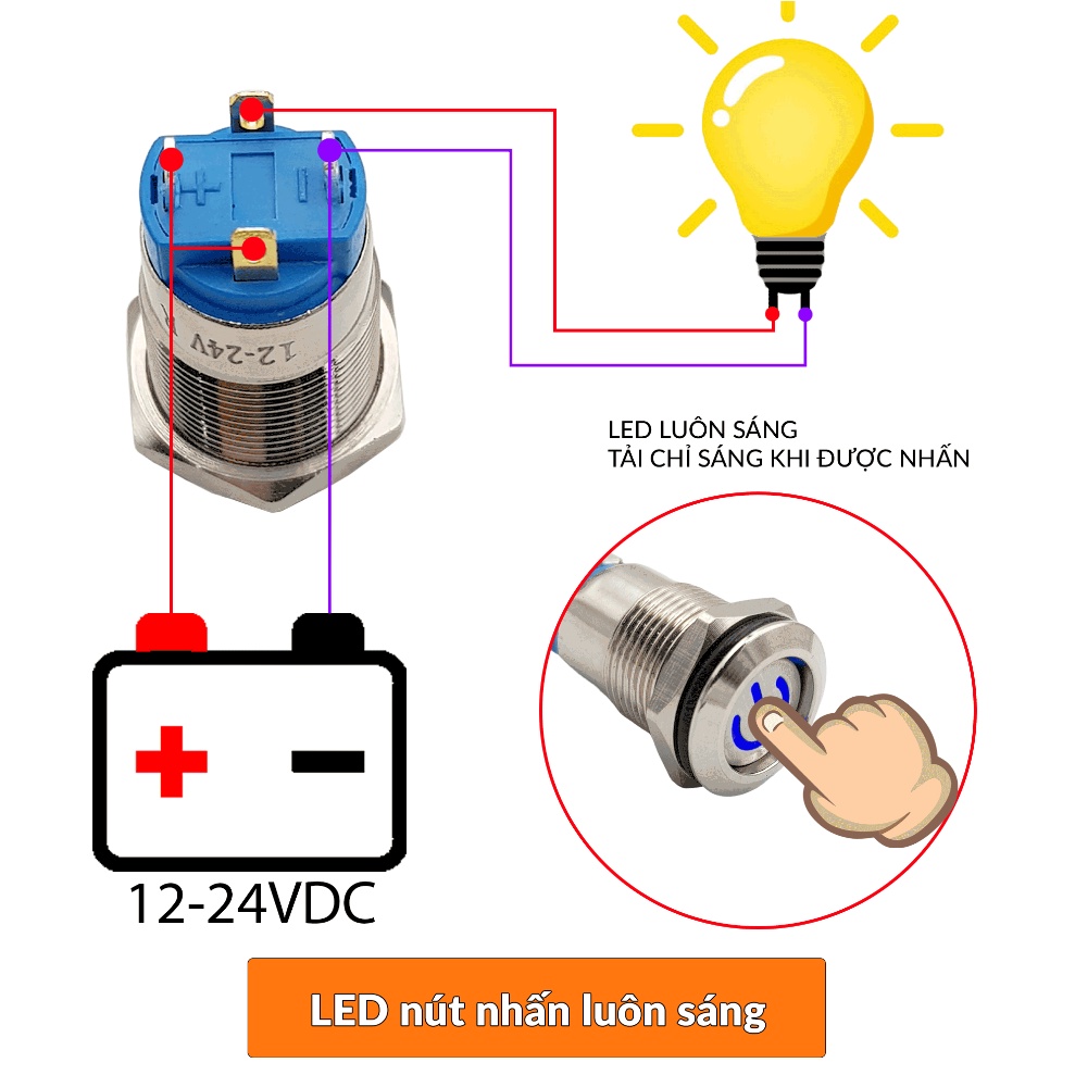 Nút nguồn kim loại 12mm Trắng / Đỏ / Vàng / Xanh lá / Xanh dương