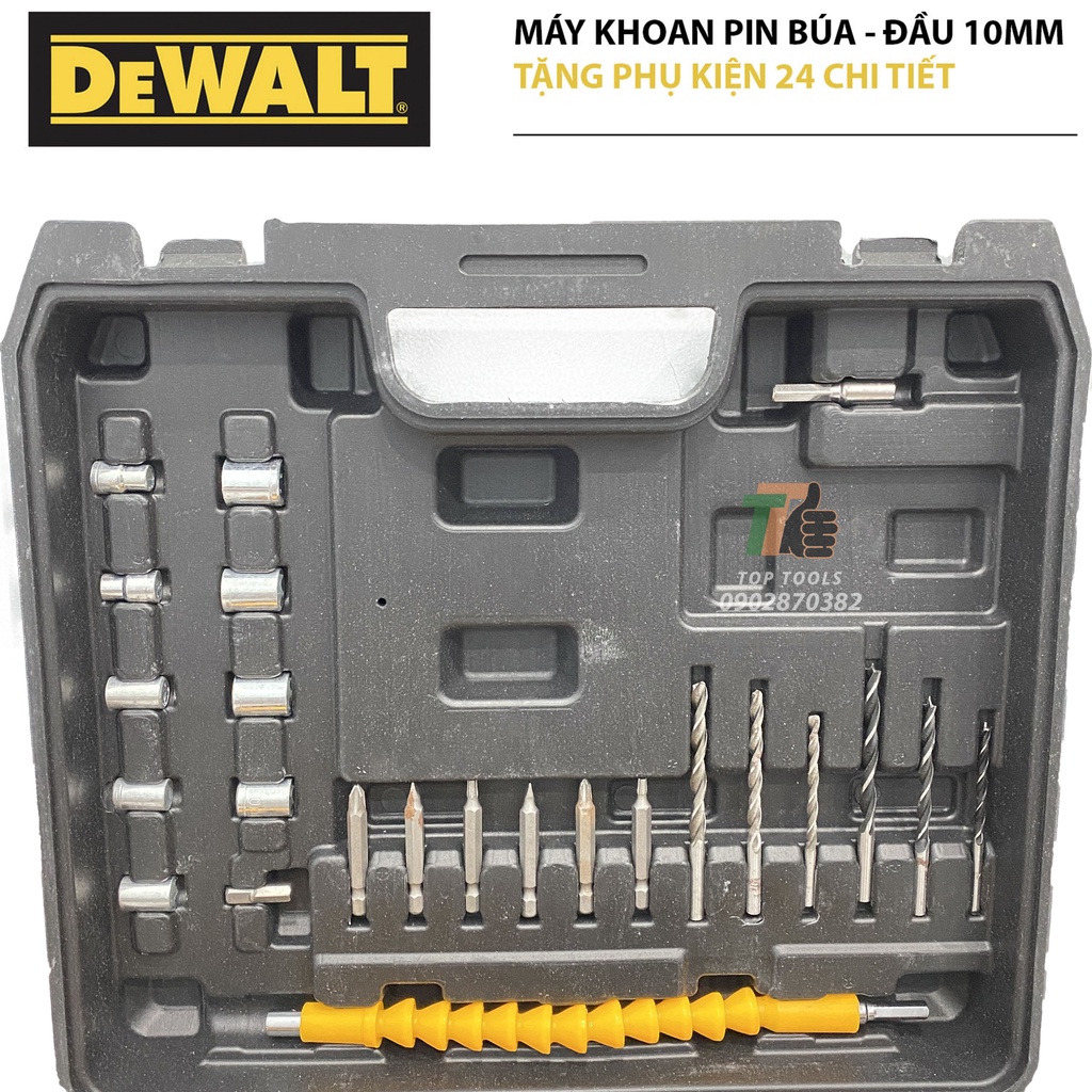 Máy khoan Pin, Máy khoan Pin Dewalt, Máy khoan Pin cầm tay tặng kèm bộ phụ kiện 24 chi tiết