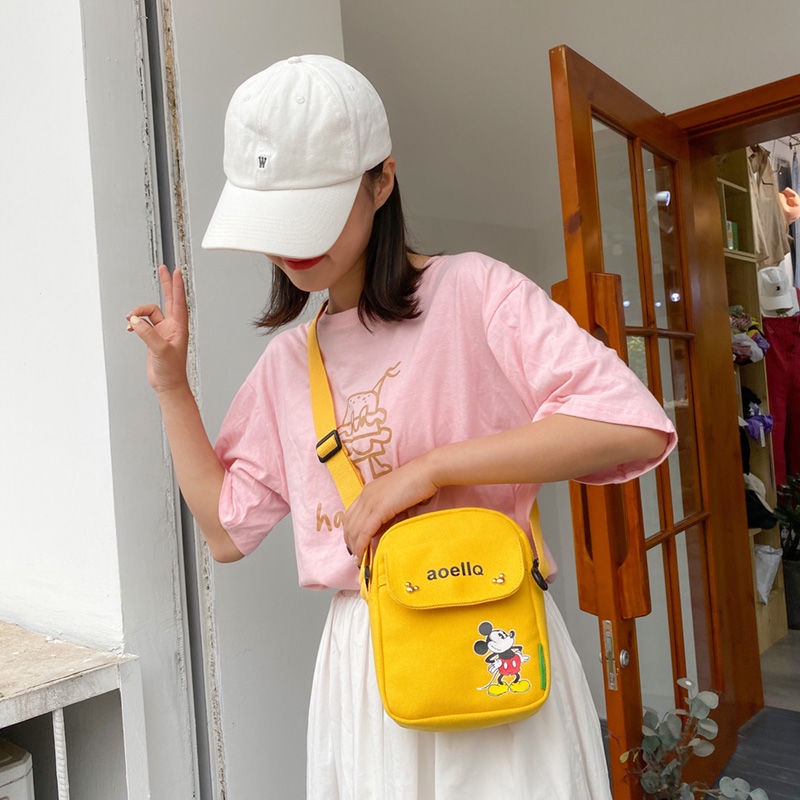Túi Đeo Chéo canvas Họa Tiết Chuột Mickey Dễ Thương Phong Cách Harajuku 2021 Dành Cho Nữ