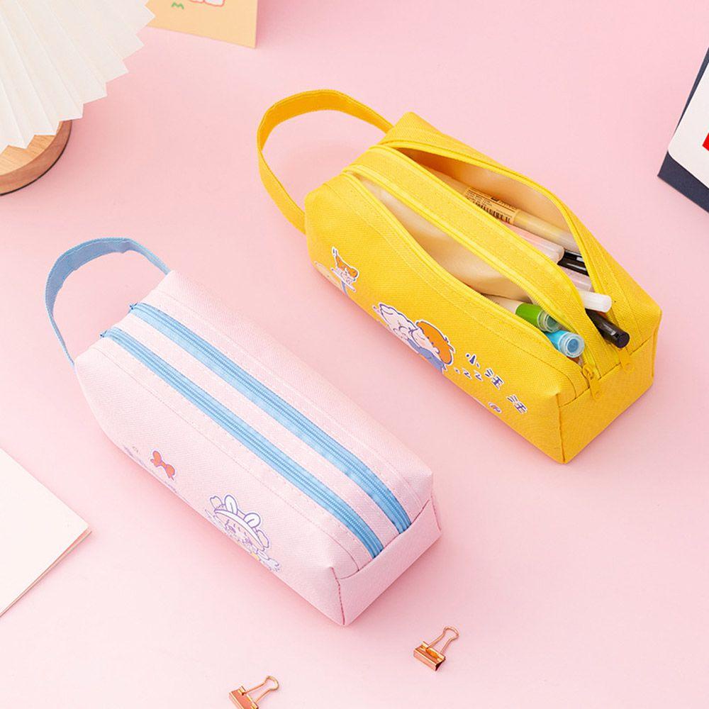 Túi Đựng Bút Bằng Vải Canvas Cỡ Lớn Phối Khóa Kéo Thiết Kế Hình Hoạt Hình Dễ Thương