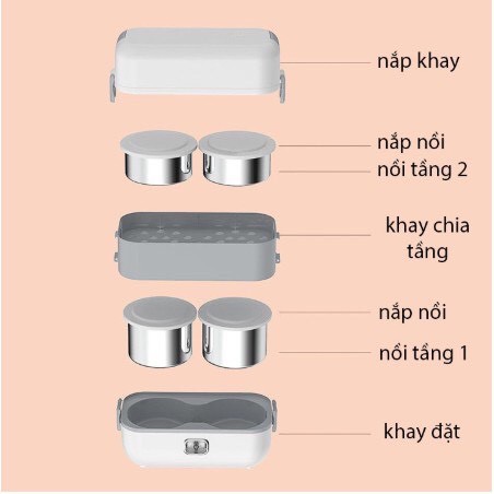 Hộp cơm cắm điện văn phòng 2 tầng 4 bát inox có chức năng giữ nhiệt, hâm nóng và tự nấu chín thức ăn đa năng