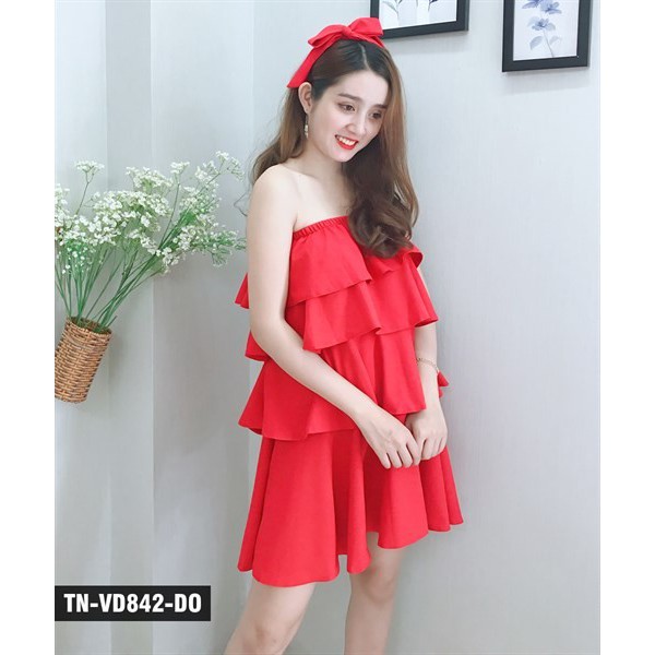 Đầm bèo tầng xòe kèm dây cột