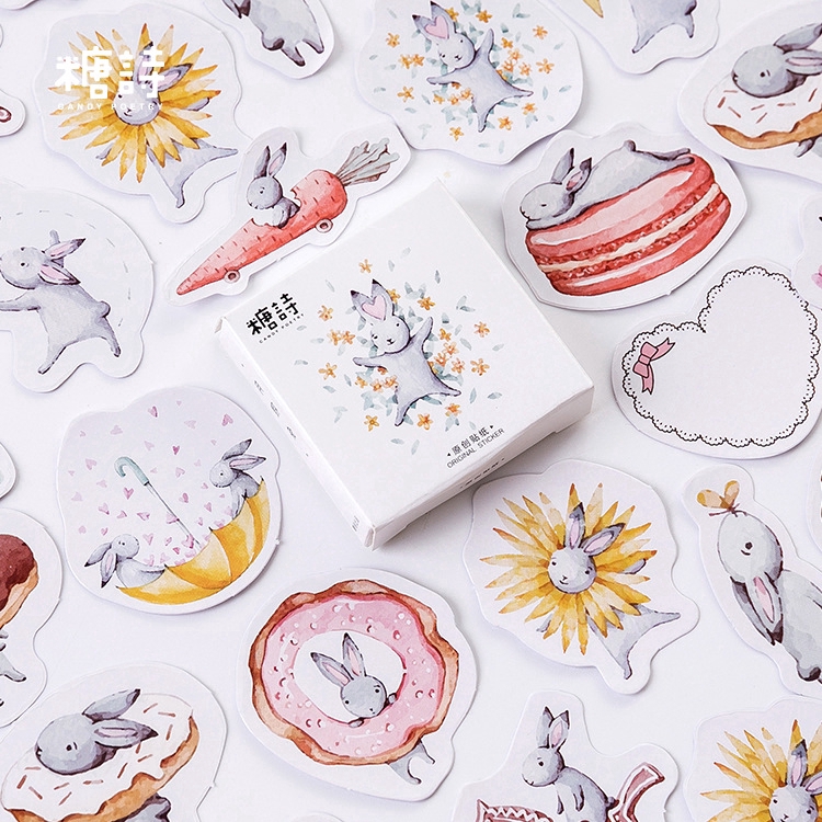 Bộ 46 miếng dán trang trí tập sách hình thỏ dễ thương