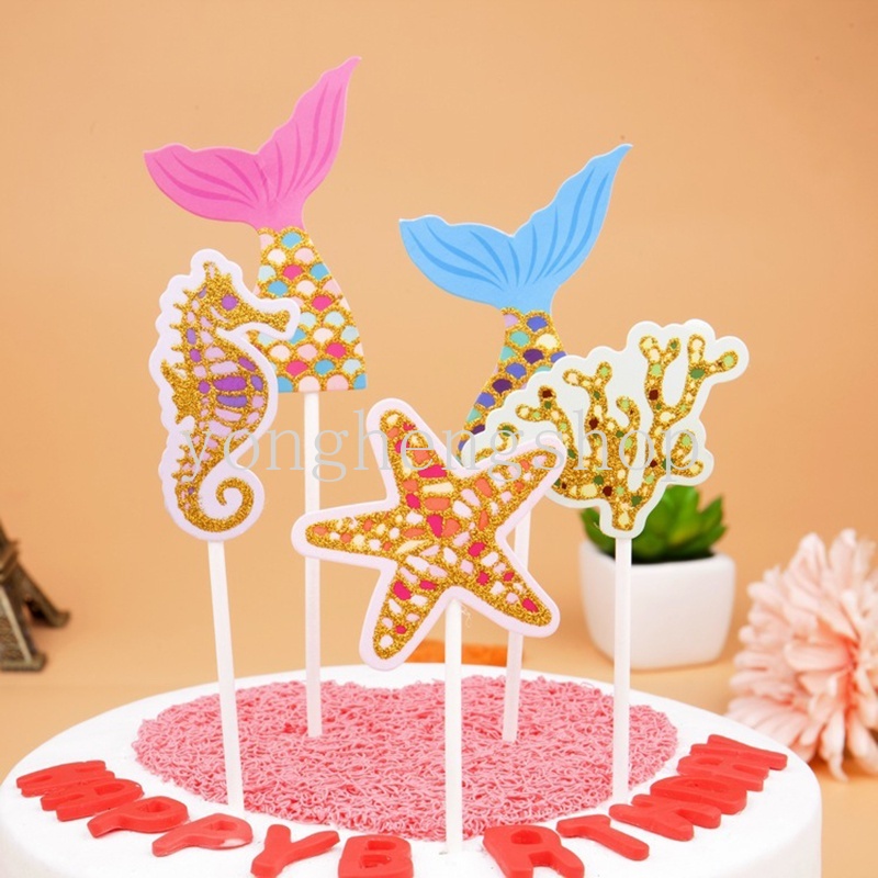 Set 5 phụ kiện trang trí bánh sinh nhật hình đuôi nàng tiên cá xinh xắn