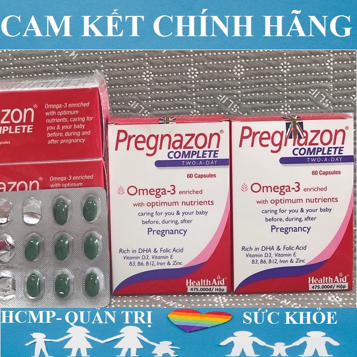 [NHẬP KHẨU UK] Bổ Bà Bầu HEALTH AID PREGNAZONE Complete With Omega3 - 60v- Bổ sung vitamin, khoáng chất cho Mẹ mang thai