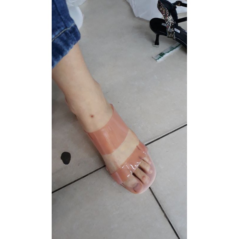 Guốc 2 quai da bóng  màu hồng gót 5 phân