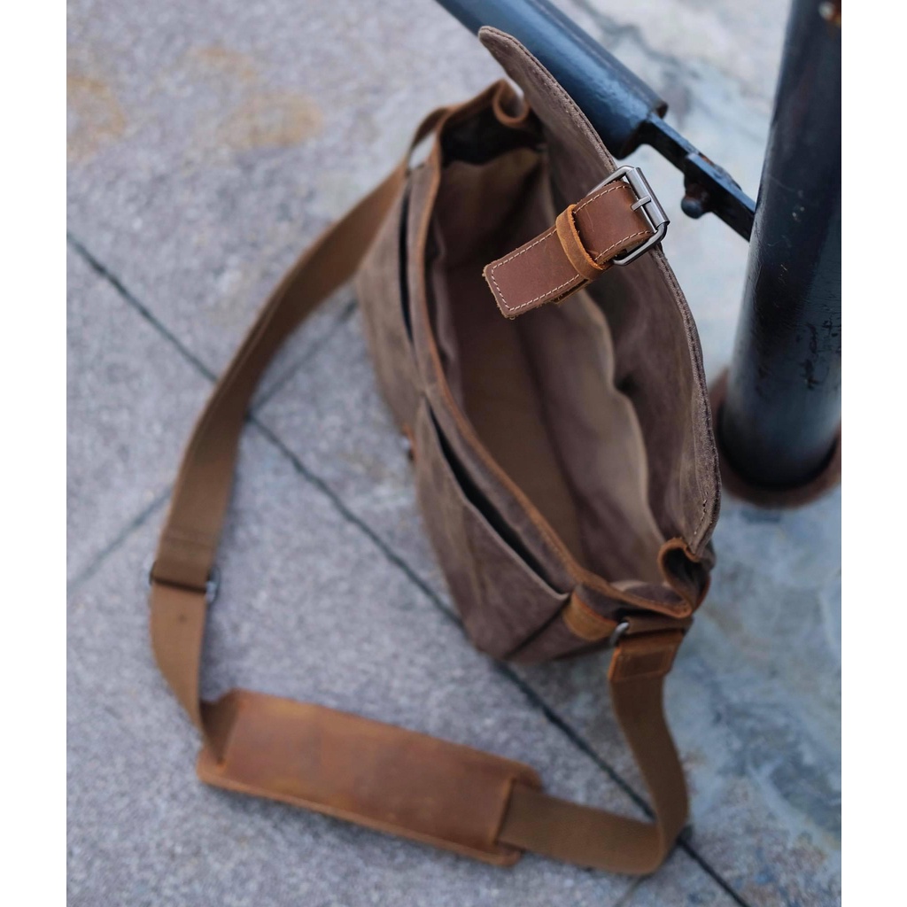 Túi chéo nam canvas da bò sáp Vintage T03 - DU MỤC STORE