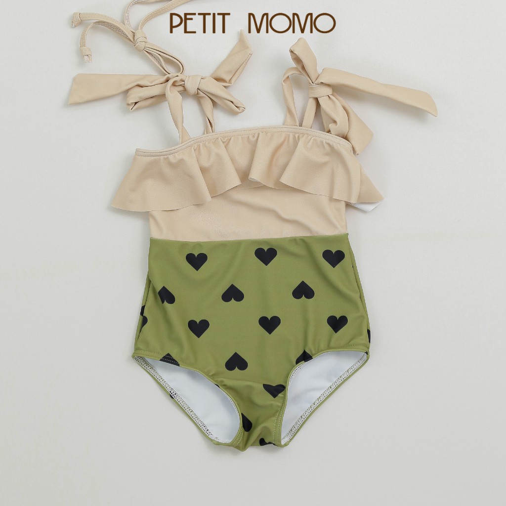 Bộ Đồ Bơi Liền Thân Cho Bé Gái PETIT MOMO G09 Chất Cotton Dày Dặn, Ít Thấm Nước, Họa Tiết Chấm Bi Kèm Mũ Xinh Xắn