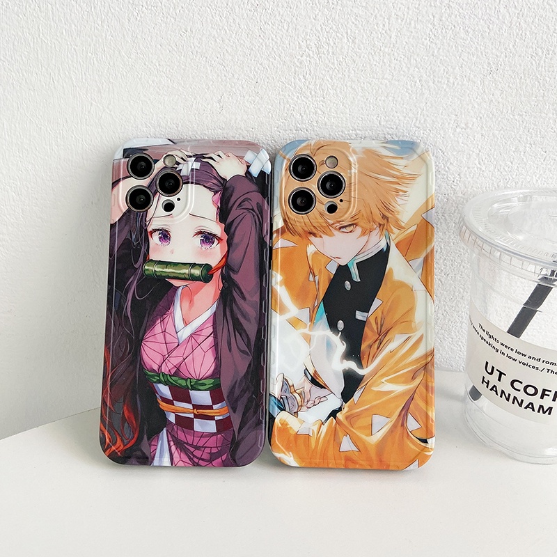 Ốp Điện Thoại Nhám In Hoạt Hình Demon Slayer Nezuko Zenitsu Cho iPhone 13 11 12 Pro Max Xs Max XR 8Plus