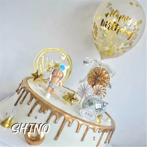 Topper/ que cắm quạt giấy đủ màu trang trí bánh kem (Set 4 cái)