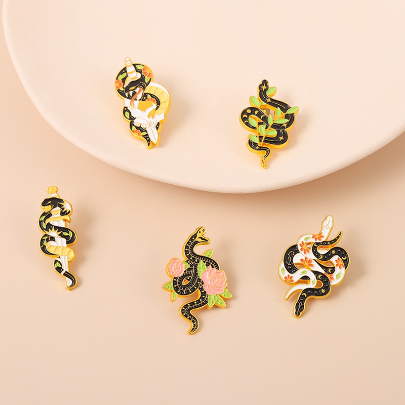 Ghim cài áo QIHE JEWELRY hình con rắn bằng resin tráng men 5 kiểu dáng dành tặng cho bạn bè