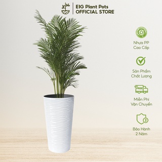 Chậu Nhựa Trồng Cây EIG Trụ Tròn Vân Sóng KLG190008
