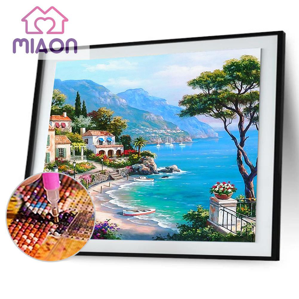 Bộ phụ kiện làm tranh đính đá DIY họa tiết 5D hình làng quê đơn giản | BigBuy360 - bigbuy360.vn