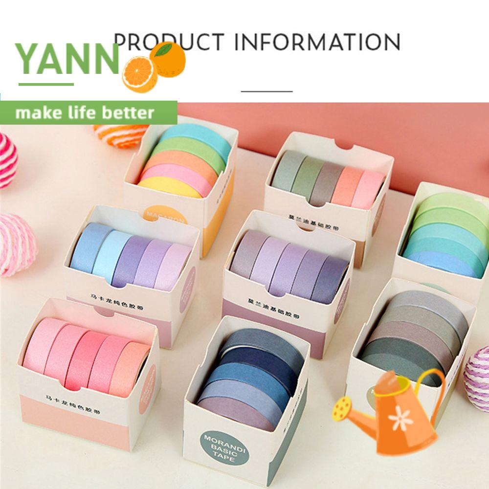 Hộp 5 cuộn băng dính washi màu sắc dễ thương trang trí đa dụng