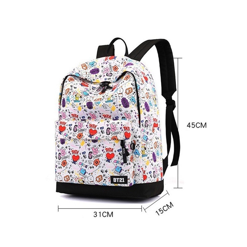 Ba Lô Canvas Họa Tiết Hoạt Hình BTS BT21 Nhiều Màu Sắc Thời Trang