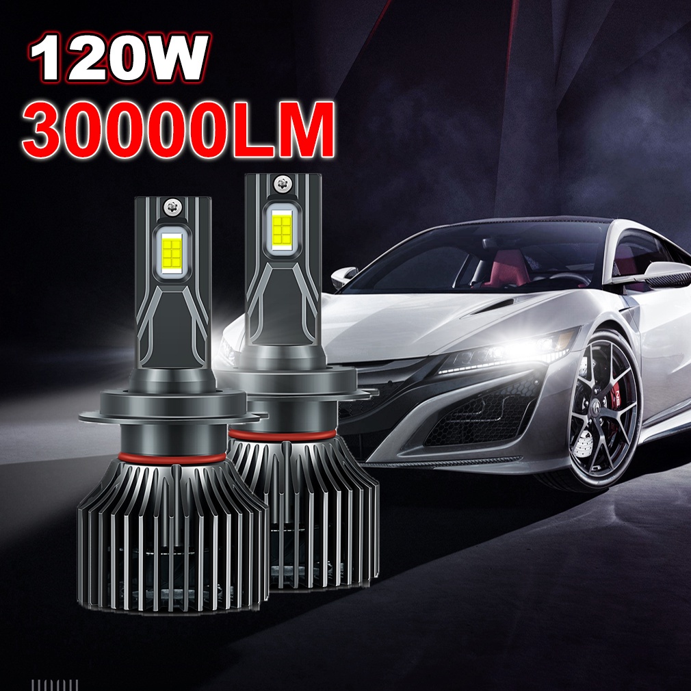 2 Đèn Pha 120W 30000LM H4 Cho Xe Hơi H7 LED H1 H8 H11 HB3 9005 HB4 9006