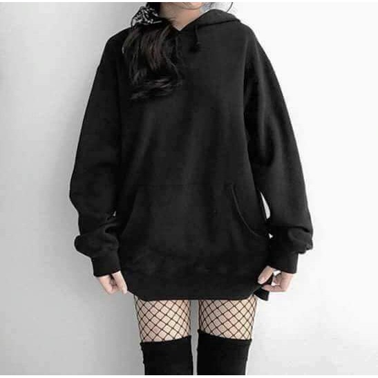 Hoddie nỉ bông đen trơn unisex - Khoác nỉ chui đầu đen basic có nón ( Ảnh thật + Video )