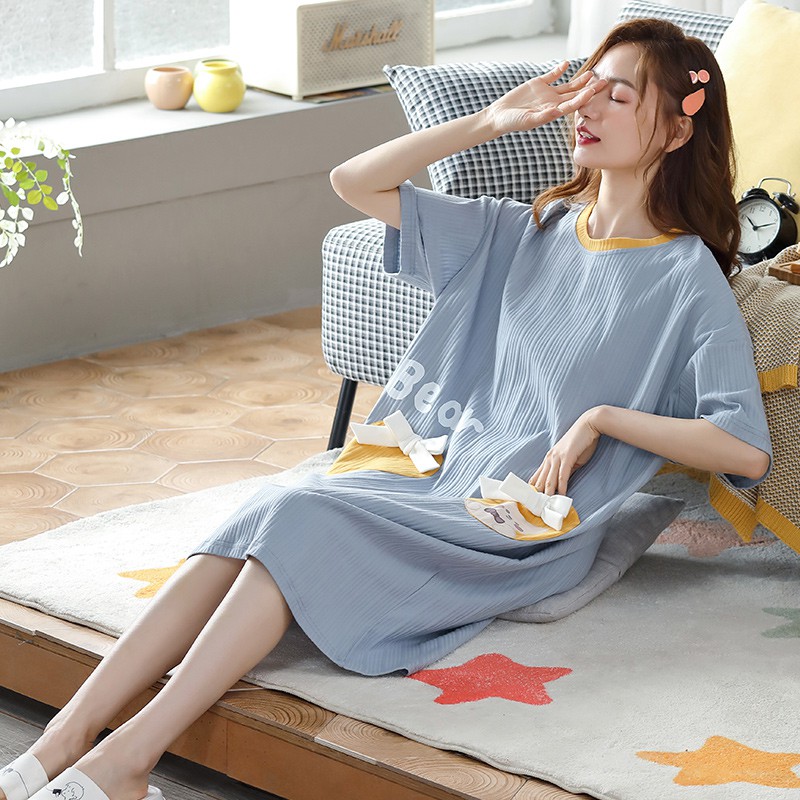 Đầm Ngủ Ngắn Tay In Họa Tiết Hoạt Hình Phong Cách Hàn Quốc Cho Nữ | BigBuy360 - bigbuy360.vn