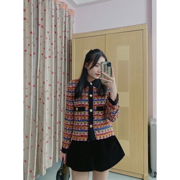 Áo dạ tweed mẫu kẻ nâu zara cực hot
