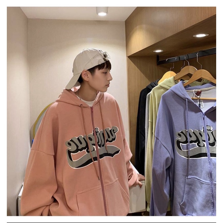Áo Khoác Jacket | Áo Hoodie Zip Pastel In Chữ Ulzzang Hàn Quốc Màu Tím/Đen/Xám/Vàng/Hồng