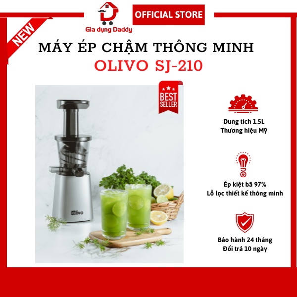 Máy ép chậm OLIVO SJ210, Dung tích 1.5L, Ép kiệt bã 97%, Máy ép trái cây rau củ với lỗ lọc thông minh, Bảo hành 24 tháng